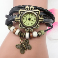 Montre-bracelet transfrontalière personnalisée pour le commerce extérieur, style rétro, mode, en cuir, à remontage manuel, avec bracelet et fermoir papillon