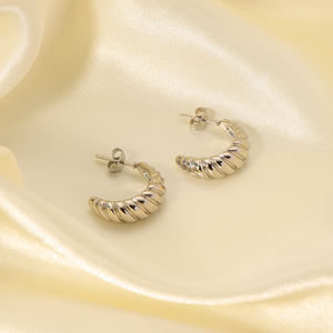 Classic Trendy Titanium Steel 316L Hypoallergenic Silver Croissant Hoop Earrings Geometric Design for <strong>Women</strong> <strong>Gift</strong> Idea - Product Image 2