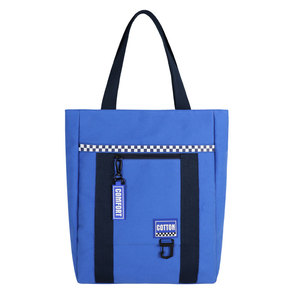 Sac fourre-tout en toile bleue avec anses noires et détails à carreaux, étiquette en coton confortable, matière 600D - Product Image 1