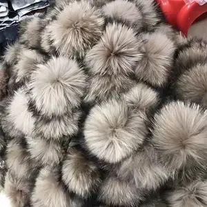 Natuurlijk Wasbeer Bont Pompom 12Cm Echte Bontbal Bont Pom Pom