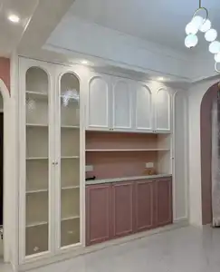 Panel pintu Veneer furnitur kayu Solid desain dapur Modular pintar Modern mewah kabinet dapur dinding ekonomis selesai