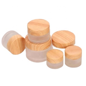 China High End <b>Clear</b> Frosted Glass Cream Jar <b>Container</b> Bamboo Cap Luxury Glass Jar With Wood Lid 30ml 50ml 100ml - Product Image 3