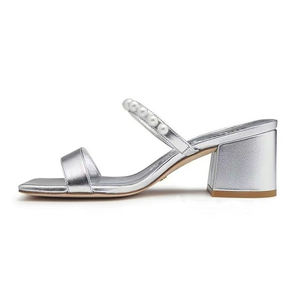 Sandali con doppio cinturino di perle da donna scarpe Slip on a punta quadrata con tacco basso a tacco grosso ciabatte in <span class=keywords><strong>argento</strong></span> - Product Image 3