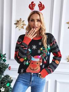 Coréen Crewneck Femmes Adorable Ugly <span class=keywords><strong>Pull</strong></span> Tricoté <span class=keywords><strong>Pull</strong></span> <span class=keywords><strong>De</strong></span> <span class=keywords><strong>Noël</strong></span> Animal Front Famille Tenues Assorties Hiver - Product Image 3