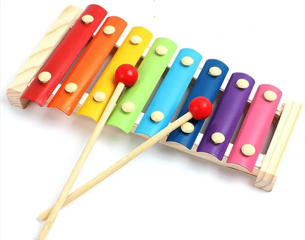 Mainan Instrumen Musik Anak, Mainan Anak-anak Kayu Xylophone Knock Harp 8 Tone