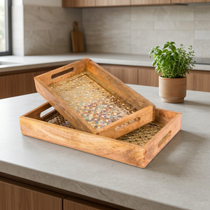 Plateaux en bois, mosaïque dorée, pour noël - Product Image 2