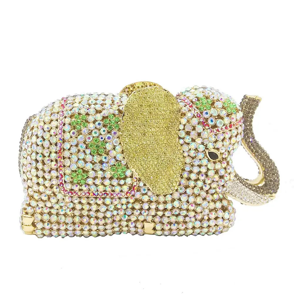 Tùy Chỉnh Kim Loại Sang Trọng Động Vật Elephant Rhinestone Túi Buổi Tối Làm Bằng Tay Ly Hợp Thời Trang Túi