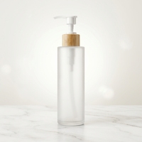 Botol Kaca Frosted Ramah Lingkungan 200ml dengan Pompa Bambu untuk Sabun Cair, Sampo, Lotion, Kemasan Wadah Pompa Bambu
