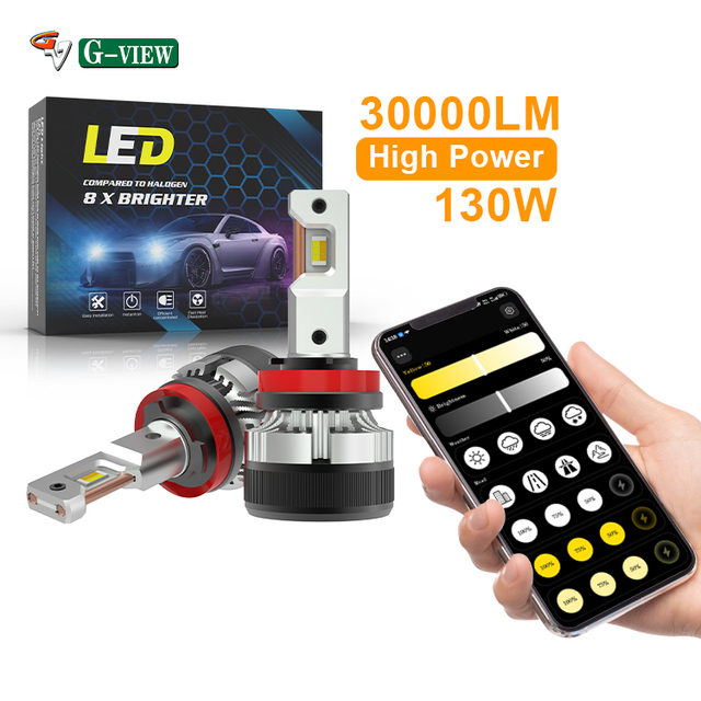 Gview Practical Hot Sale G18W H8 H11 Smart APP Controlled LED Headlight Kit 130W 30000 Lumen for Automotive Use