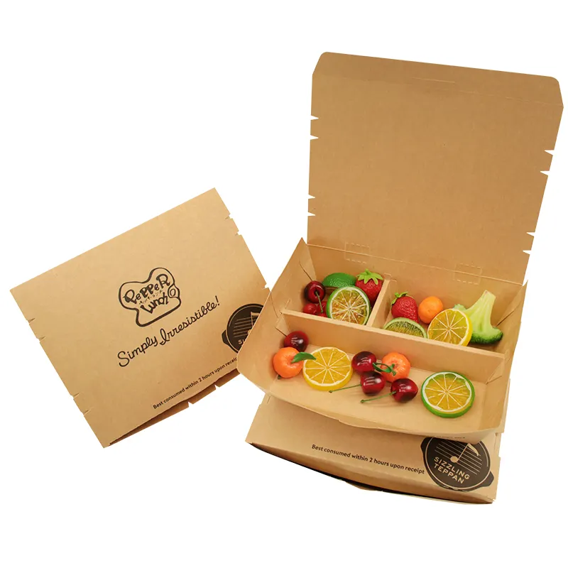 2- 3-4 Compartiment Bento Box Papier Voedsel Doos Papieren Wegwerp Lunch Box