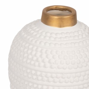 Vaso in ceramica testurizzata con bordo in metallo e accenti a punti in rilievo per l'arredamento del soggiorno. - Product Image 4