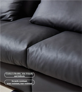 Divano in Vera Pelle Nera Moderno a 3 Posti Pronto per la Spedizione, Set Divani in Pelle Bovina per Ufficio e Reception, Vendita Diretta dalla Fabbrica - Product Image 3