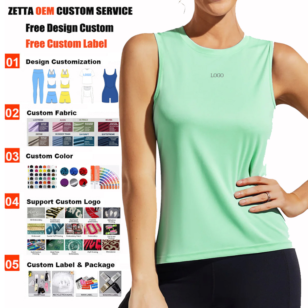 Manufacture Women Clothing Custom Logo Crew Neck Slim Running Tank Top Breathable Lightweight Sweat Wicking Gym Yoga Vest