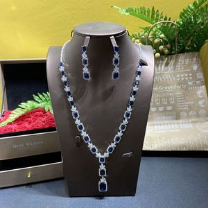 HIBRIDE luxe 2 pièces Long chandail chaîne collier boucles d'oreilles ensembles pour femmes mariage mariée cubique zircone dubaï fête bijoux N-1104 - Product Image 2