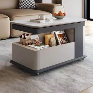 Modern Coffee <b>Table</b> <b>With</b> <b>Storage</b> Shelf For Living Room <b>Small</b> Apartment Bedroom Office <b>Side</b> <b>Table</b> Wooden Top White Marble Design - Product Image 4