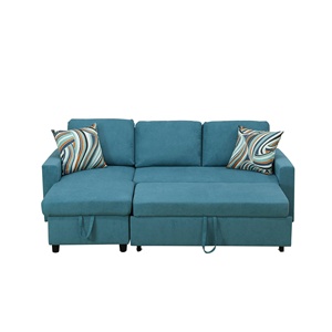 Modern Blue Fabric 2-Piece Convertible Sofa Bed Set Extendable Storage <b>Unit</b> for Sitting Sleeping Hotels Villas Gyms Living Room - Product Image 2