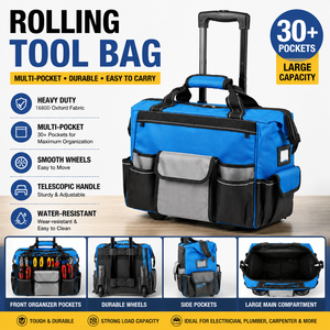 Heavy Duty Rolling <b>Tool</b> Bag with Wheels 1680D Electrician <b>Tool</b> Organizer <b>Trolley</b> Bag Large Capacity Multi Pocket Work Bag - Product Image 1