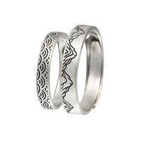Anillos De Pareja Bague de couple en forme de montagne traditionnelle chinoise Taille réglable Bague d'argent porte-bonheur Bague de monnaie ancienne chinoise