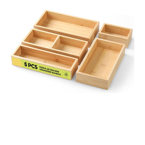 Bamboo Drawer Organizer 5 Pcs Modular <b>Storage</b> <b>Box</b> For <b>Kitchen</b> Utensils Tableware Space Saving Rectangular Desktop <b>Storage</b> - Product Image 1
