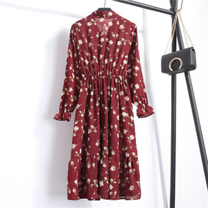 Robe décontractée Style coréen à imprimé Floral pour femmes, chemise mi-longue en mousseline de soie, manches longues, nœud papillon, collection printemps-hiver, 2020 - Product Image 2