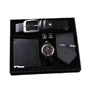 5 pièces/ensemble Boutique coffret cadeau pour hommes ensemble cadeau ceinture + portefeuille + cravate + grand cadran montre à Quartz + boutons de manchette cadeau de fête des pères - Product Image 1