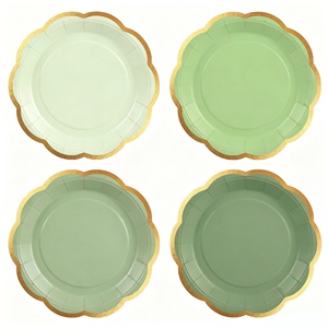 Solución de Vajilla Verde Salvia - Platos y Servilletas con Borde Dorado OEM para Marcas de Bodas - Proveedor de Soluciones para Eventos - Product Image 4