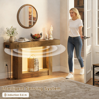 Table console contemporaine en bois d'ingénierie de 63 pouces, table étroite à 2 niveaux pour canapé, chambre et salon
