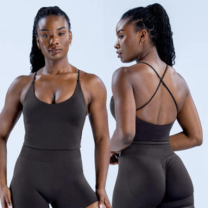 High Elasticity Spaghetti Strap Yoga <b>Sports</b> <b>Bra</b> for Women Four-Way Stretch Medium Support Seamless Design Breathable Front Logo - Product Image 1