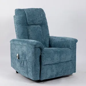 VANBOW Sofa kain Linen beludru biru, dudukan kursi malas pijat dapat berbaring untuk ruang tamu untuk orang tua