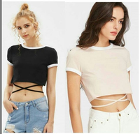 Cool Summer Vintage Fashion Neon Rib Crop Tops Fitted Bodycon Ringer Femme T-shirts