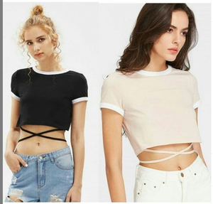 Cool Summer Vintage Fashion <strong>Neon</strong> Rib Crop Tops Fitted Bodycon Ringer <strong>Woman</strong> Tee <strong>Shirts</strong> - Product Image 6