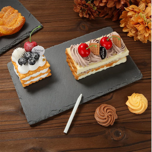 Tabla de Queso Redonda de Pizarra Negra Ecológica al por Mayor, Bandeja de Servir de Piedra Natural, Plato para Grabar, Tabla de Queso Redonda para Cenar - Product Image 4