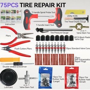 ชุดซ่อมยาง 75 ชิ้น เครื่องมือซ่อมยางแบบไม่มียางใน สำหรับรถยนต์ รถจักรยานยนต์ รถกระบะ กรณีฉุกเฉิน DIY อุปกรณ์จำเป็นสำหรับการเดินทาง - Product Image 5