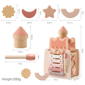 Giocattolo Educativo <span class=keywords><strong>Montessori</strong></span> in Legno per Bambini, Puzzle a Forma di Castello, Xilofono Multifunzionale, Gioco di Abbinamento e Inserimento - Product Image 4