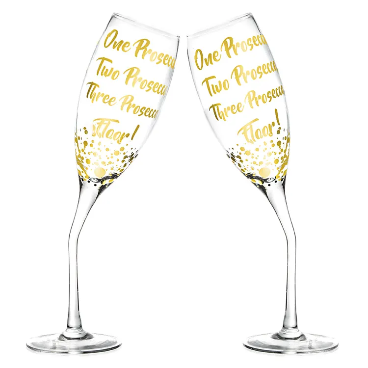 LOGO personalizzato lusso stampa oro matrimonio flauti Champagne bicchieri decorati con cristalli taglio brillante vetro regalo di nozze