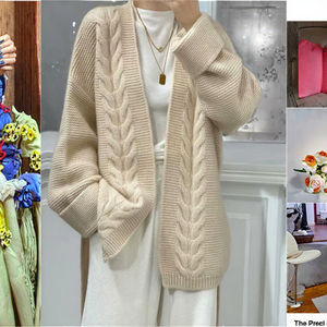 Cárdigan de suéter de Cachemira de lana gruesa de siete agujas para <span class=keywords><strong>mujer</strong></span> de estilo perezoso suelto desabotonado de longitud media personalizado. - Product Image 3