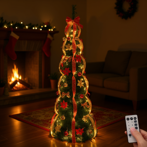 Árbol de Navidad Artificial de 6 Pies, Completamente Decorado, Preiluminado con 150 Luces LED Cálidas, Funciona con Pilas, Árbol de Pie para Interiores - Product Image 2