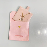 Pochette à bijoux en microfibre avec insert, personnalisable avec logo, en suède, à rabat, couleur crème rose, pour boucles d'oreilles et colliers