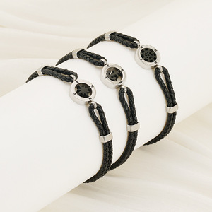 Anchor Hexagram Stainless Steel Bracelet Woven Leather Rope Titanium Steel Jewelry Fashion Charm Bracelets - Product Image 1