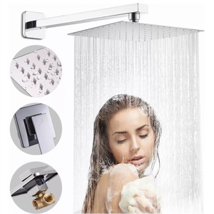 Bán Buôn Sang Trọng Brass Lượng Mưa Vòi Hoa Sen Đặt Matte Màu Đen Treo Tường Phòng Tắm Mixer Với Gốm Giấu Van Đánh Bóng Bề Mặt - Product Image 5