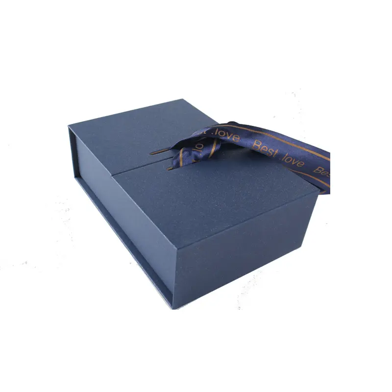 Cajas de embalaje de joyería azul real personalizadas, caja de joyería con bolsa, cinta pequeña