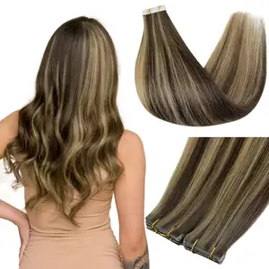 QSY grosir pita dalam ekstensi rambut alami 100% "rambut manusia Rusia dua sisi rambut manusia pirang ekstensi