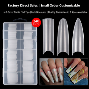 Boîte de 240 capsules d'ongles en gel souple transparent mat, longues, demi-couverture, style <span class=keywords><strong>French</strong></span>, sans besoin de lime, pour la création et l'extension d'ongles - Product Image 1