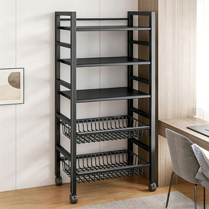 Carrello portaoggetti mobile OEM con cestelli a griglia rimovibili, supporto per microonde, carrello organizer per soggiorno, cucina, balcone - Product Image 1