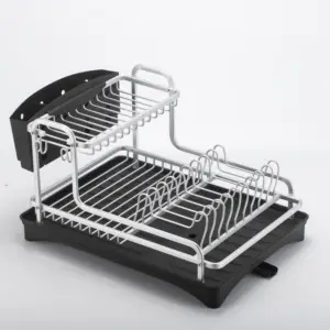 2 Layer Tier Dishes Drainer Over The Sink Bowl Organizer Storage Kitchen Drying Aluminum Dish Rack