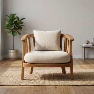 Solid Teak Wood Accent Chair 1 Seater Curved Slatted Backrest Patio Lounge <b>Armchair</b> - Product Image 2