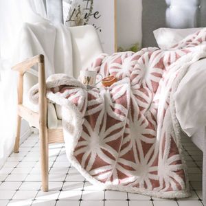 Chất Lượng Cao Mùa Đông Jacquard Dày Hai Lớp Flannel Chăn Chăn Bắc Âu Dệt Kim Lông Cừu Văn Phòng Nap Khăn Chăn - Product Image 5