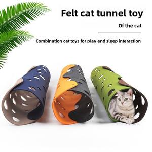 Juguete de túnel de gato de fieltro DIY respetuoso con el medio ambiente, bloque de Color, forma de rollo de huevo para mascotas, juguetes plegables lavables desmontables de autoentretenimiento - Product Image 2