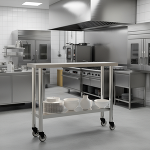 โต๊ะทำงานครัวเชิงพาณิชย์ 43.3x11.8x33.5 ซม. สแตนเลส พร้อมล้อ ขาปรับระดับความสูงได้ ผิวขัดเงา - Product Image 2