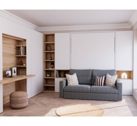 Lit mural Murphy personnalisé avec armoire et bureau |   Ensemble de meubles dissimulés pour gagner de la place |   Taille Queen |   Prix au m² OEM